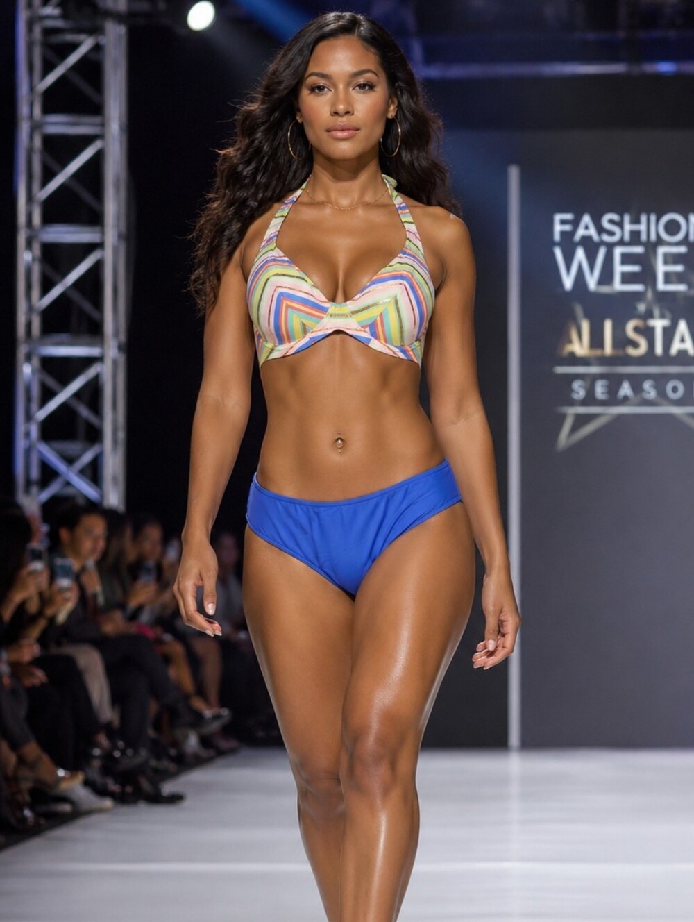 Freya Multicolor Striped Halter Top with Blue Bikini Bottoms